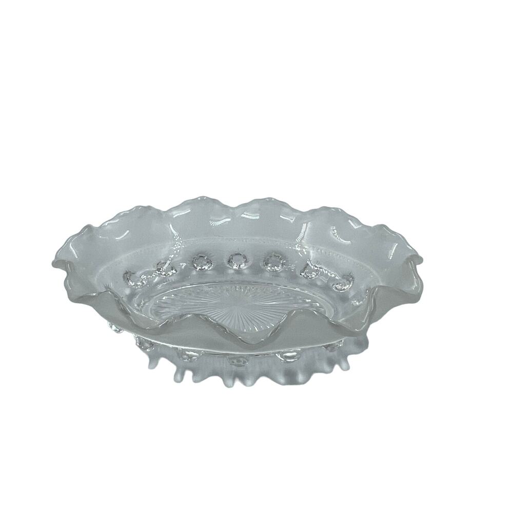 Vintage Clear Crystal Ribbon Hobnail Pattern Trinket Candy‎ Serving Dish